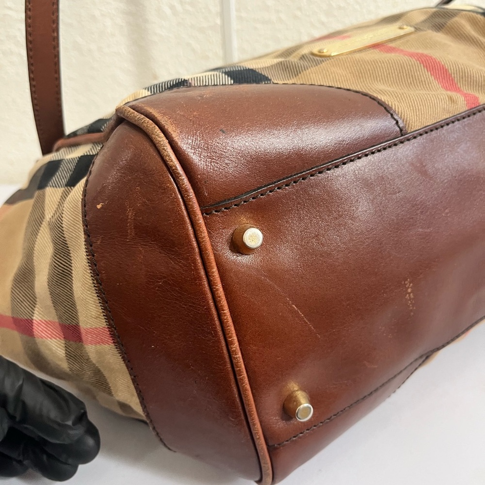 Burberry Tan Check Canvas Tote with Brown Leather Trim - Picture 10 of 16
